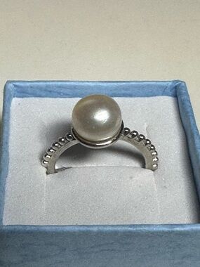 Sterling Silver Cultured Pearl Ring Sz 6